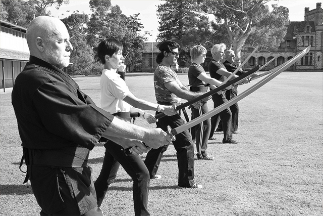 Kaicho Peyman (Third from left) During Iaido Training with Grand Master Shihan Mel Shead (First from left) Perth, Australia