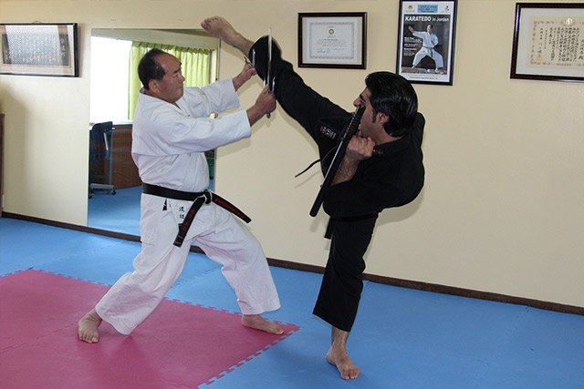 Kaicho Peyman with Grand Master Soke Watanabe Isoharu, 10th Dan Black Belt in Karate and Kobudo, Osaka, Japan