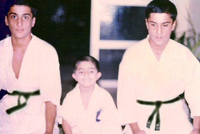 Kaicho Peyman (Middle in the photo) at age 4 with his first Karate masters , Shihan Amin and Shihan Omid Mazhari , Shiraz , Persia/Iran -1984